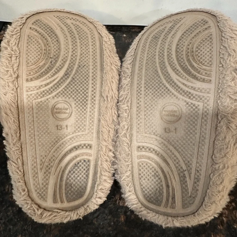 Wonder Nation Bunny Rabbit Plush Slippers Kids Size 13-1 Beige Brown Fuzzy Fun